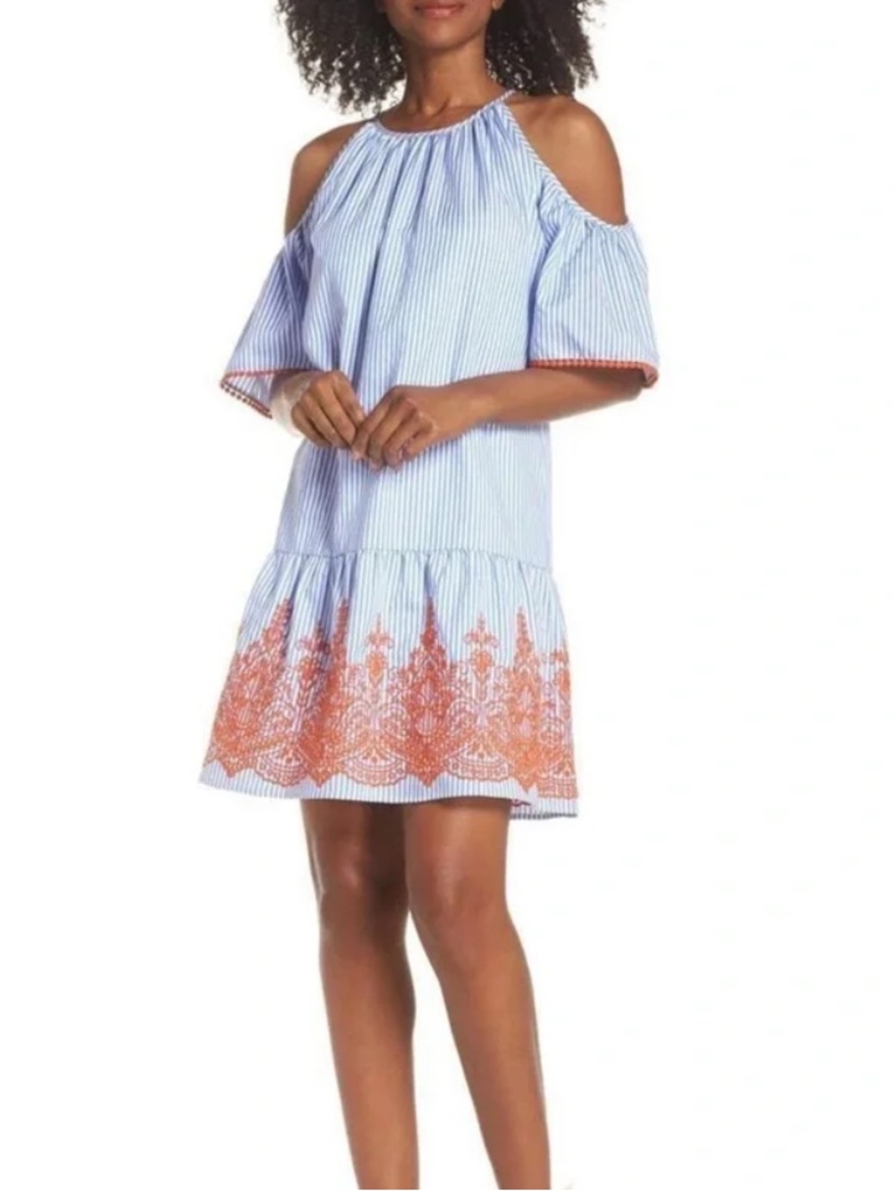 Maggie London Cold Should Embroidered Stripe Dress Women’s 18